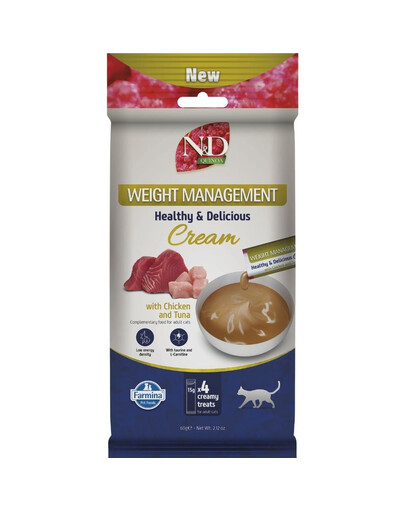 FARMINA N&D Quinoa Cat Weight Management Cream Chicken and Tuna 60 g su vištiena ir tunu, kreminė užkanda katėms su antsvoriu
