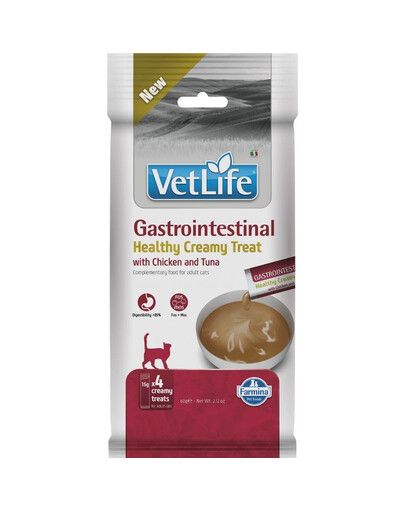 FARMINA Vet Life Cat Gastrointestinal Creamy 60 g su vištiena ir tunu, kreminė užkandis katėms, palaikantis tinkamą virškinimą