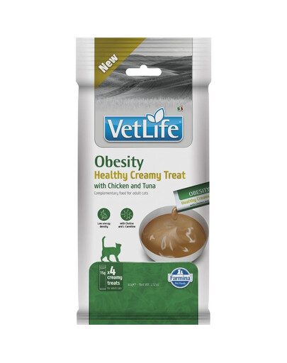 FARMINA Vet Life Cat Obesity Creamy 60 g su vištiena ir tunu, kreminė užkandis katėms su antsvoriu