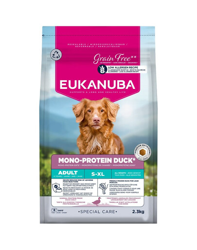 EUKANUBA Special Care Adult Mono-Protein Duck 2,3 kg sucha karma dla dorosłych psów, bogata w świeżo mrożoną kaczkę