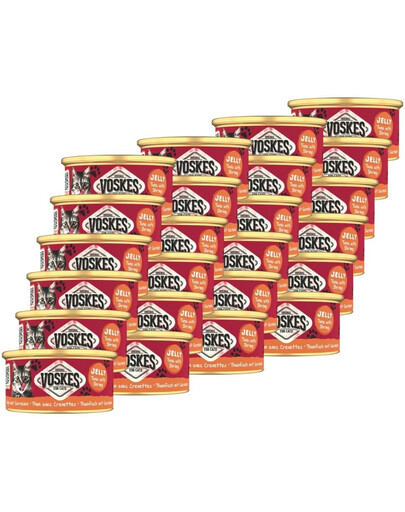 VOSKES Jelly Tuna with Shrimp 24x85 g100% Tunas su krevetėmis želatinoje, papildomas kačių maistas