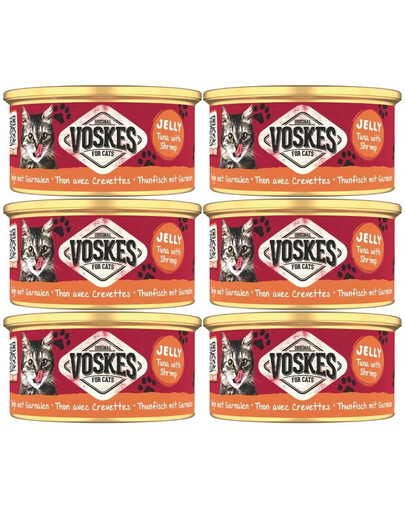 VOSKES Jelly Tuna with Shrimp 6x85 g100% Tunas su krevetėmis želatinoje, papildomas kačių maistas