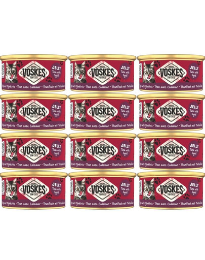 VOSKES Jelly Tuna with Squid 12x85 g 100% Tunas su kalmarais želatinoje, papildomas maistas katėms