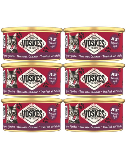 VOSKES Jelly Tuna with Squid 6x85 g 100% Tunas su kalmarais želatinoje, papildomas maistas katėms