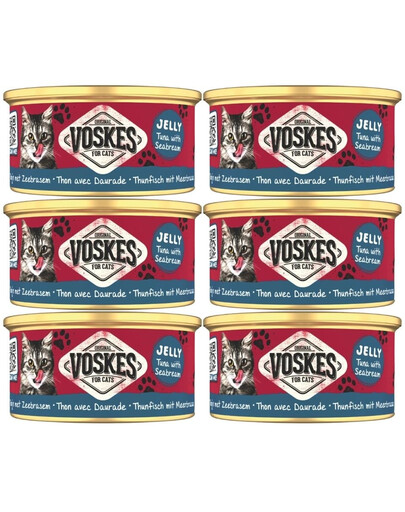 VOSKES Jelly Tuna with Seabream 6x85 g 100% Tunas su doradu želatinoje, papildomas maistas katėms
