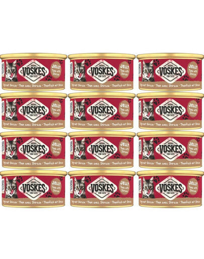 VOSKES Jelly Tuna with Shirasu 12x85 g 100% Tunas su ančiuviu želatinoje, papildomas maistas katėms