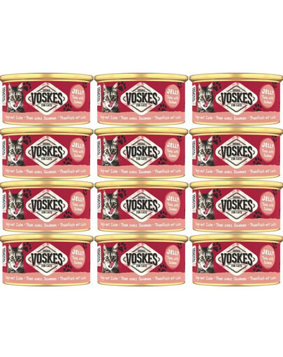VOSKES Jelly Tuna with Salmon 12x85 g 100% Tunas su lašiša želatinoje, papildomas kačių maistas