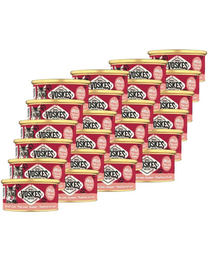 VOSKES Jelly Tuna with Salmon 24x85 g 100% Tunas su lašiša želatinoje, papildomas maistas katėms