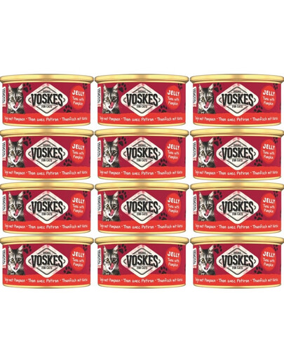 VOSKES Jelly Tuna with Pumpkin 12x85 g 100% Tunas su moliūgu želatinoje, papildomas maistas katėms
