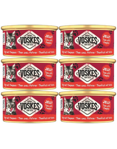 VOSKES Jelly Tuna with Pumpkin 6x85 g 100% Tunas su moliūgu želatinoje, papildomas maistas katėms