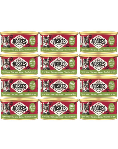 VOSKES Jelly Tuna with Quinoa 12x85 g 100% Tunas su kviečiais želatinoje, papildomas maistas katėms