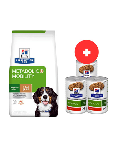 HILL'S Prescription Diet Canine Metabolic + Mobility 12 kg dla psów z nadwagą + 3 x 370g karmy dla psów GRATIS