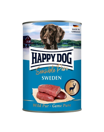 HAPPY DOG Sensible Pure Sweden žvėriena, 12 x 400 g, drėgnas ėdalas šunims