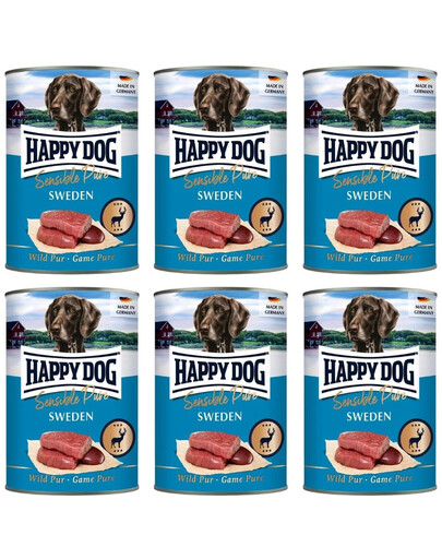 HAPPY DOG Sensible Pure Sweden žvėriena, 6 x 400 g, drėgnas ėdalas šunims