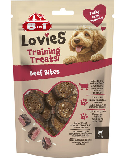 8in1 Lovies Training Treats Beef Bites 90g przysmak treningowy dla psa z wołowiną i ryżem