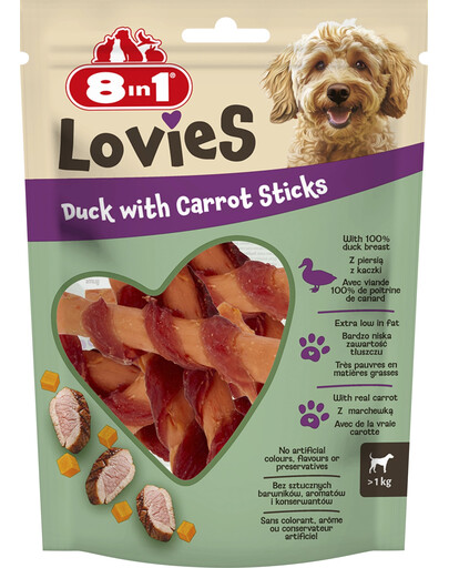 8IN1 Lovies Duck & Carrot Sticks 80g przysmak dla psa pałeczki z kaczki z marchewką