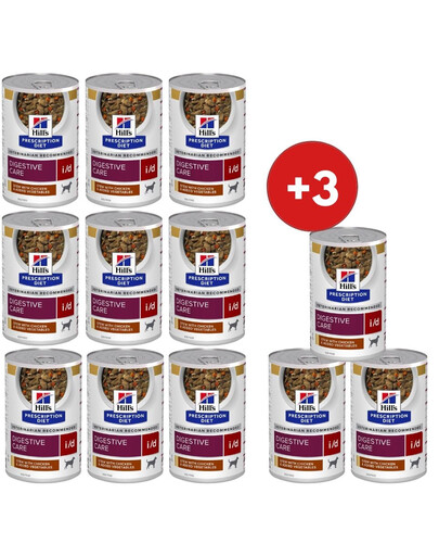 HILL'S Prescription Diet Canine i/d Digestive Care Stew z kurczakiem i warzywami 9x354 g + 3 puszki GRATIS!