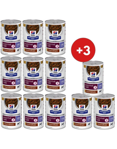 HILL'S Prescription Diet Canine i/d Low Fat Digestive Care Stew z kurczakiem i warzywami 9x354 g + 3 puszki GRATIS!