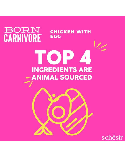 SCHESIR Born Carnivore Vištiena su kiaušiniu, 255 g sausas maistas kačiukams