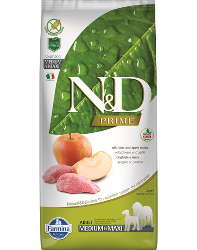 FARMINA N&D Boar & Apple Adult Medium & Maxi su šerniena ir obuoliais 2,5 kg, ėdalas vidutinių ir didelių veislių šunims + FARMINA N&D Quinoa Dental Treat Flatulence Medium/Maxi 100 g (7 vnt.) DOVANŲ!