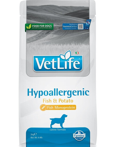 FARMINA Vet Life Hypoallergenic Fish & Potato 2 kg šunų maistas, skirtas alergiją turintiems šunims + FARMINA Vet Life Dental Treat Hypoallergenic Pork Mini 60 g (7 vnt.) NEMOAKMAI!