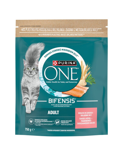 PURINA ONE Bifensis Adult Salmon 750 g bogata w łososia, sucha karma dla kotów