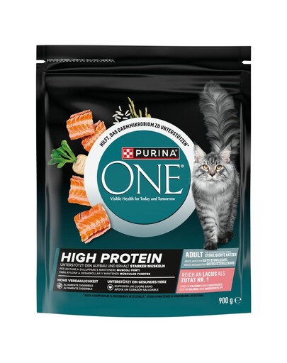 PURINA ONE High Protein Salmon 900 g bogata w łososia, sucha karma dla kotów
