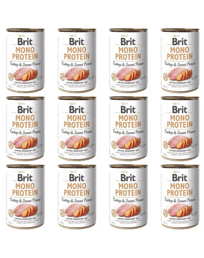 BRIT Mono Protein Turkey & Sweet Potato, 12 x 400 g, monoproteininis drėgnas pašaras šunims su kalakutiena ir batatais
