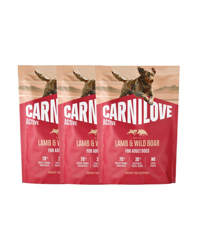 CARNILOVE Active Dog Lamb and Wild Boar Adult 3x1,5 kg aviena ir šerniena, suaugusiems šunims
