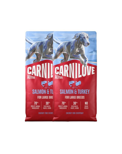 CARNILOVE Active Dog Salmon & Turkey Adult Large Breeds 2 x 12 kg – sausas pašaras su lašiša ir kalakutiena suaugusiems didelių veislių šunims