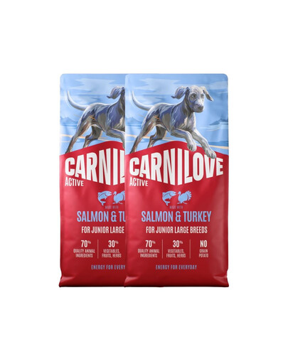 CARNILOVE Active Dog Salmon & Turkey 2x12 kg Junior Large Breeds lašiša ir kalakutas, skirtas augantiems dideliems šunims