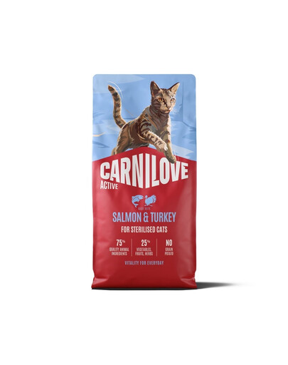 CARNILOVE Active Cat Salmon and Turkey Sterilised 6 kg lašiša ir kalakutas, skirtas sterilizuotiems katėms