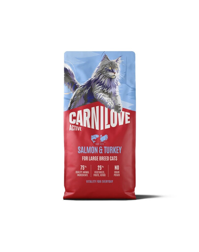 CARNILOVE Active Cat Salmon & Turkey Adult Large Breeds 2 x 6 kg – sausas pašaras su lašiša ir kalakutiena suaugusioms didelių veislių katėms