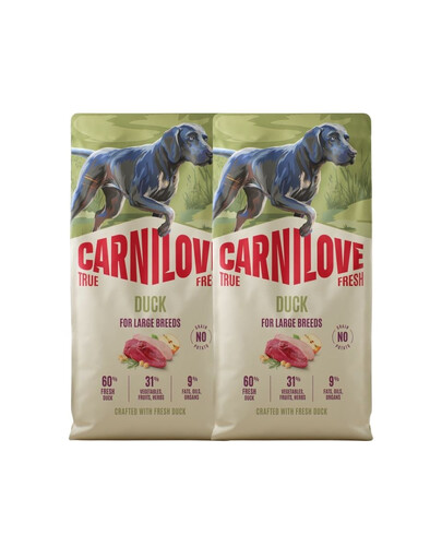 CARNILOVE True Fresh Dog Duck Adult Large Breeds 2 x 12 kg – sausas pašaras su šviežia antiena suaugusiems didelių veislių šunims