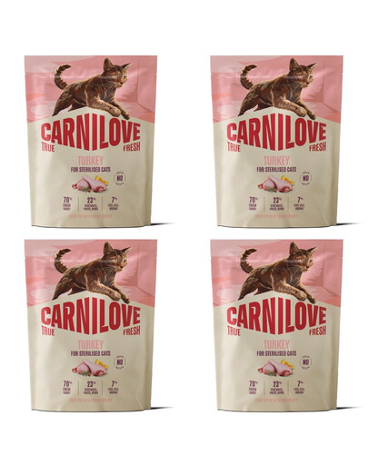 CARNILOVE True Fresh Cat Turkey Sterilised 4x400 g kalakutas, skirtas sterilizuotiems katėms