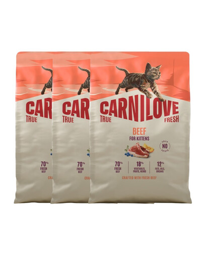 CARNILOVE True Fresh Cat Beef Kittens 3 x 2 kg – sausas pašaras su šviežia jautiena visų veislių kačiukams