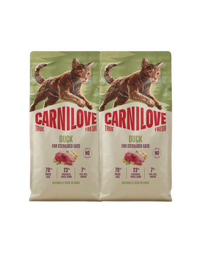 CARNILOVE True Fresh Cat Duck Sterilised 2x6 kg antis, skirtas sterilizuotiems katėms