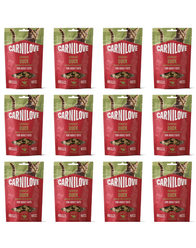 CARNCARNILOVE Crunchy Snack Cat Duck 12x50 g su antimILOVE Crunchy Snack Cat Duck 12x50 g z kaczką i malinami, chrupiący przysmak dla kotów