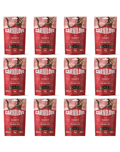 CARNILOVE Soft Snack Cat Turkey 12x50 g  minkšti skanėstai su kalakutiena ir katžole suaugusioms katėms