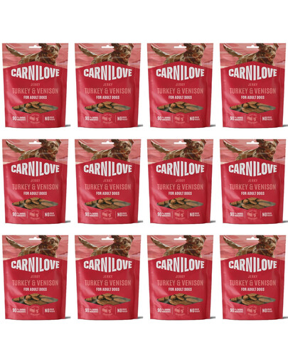 CARNILOVE Dog Jerky Turkey with Venision 12x100g przysmaki z indykiem i dziczyzną dla dorosłych psów