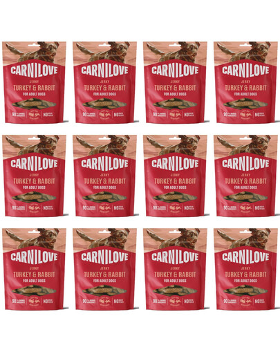 CARNILOVE Dog Jerky Turkey and Rabbit 12x100g przysmaki z indykiem i królikiem dla dorosłych psów