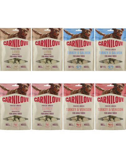 CARNILOVE Dog Freeze Dried Mix Smaków 8x60g liofilizowane przysmaki dla psów