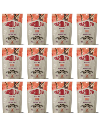 CARNILOVE Freeze-Dried Snack Cat Beef 12x40 g z wołowiną i kocimiętką, liofilizowane przysmaki dla kotów