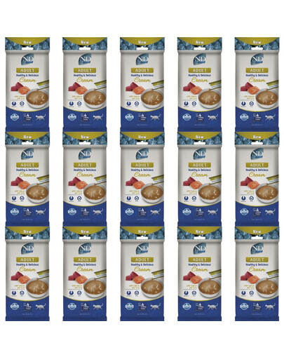 N&D OCEAN Adult Healthy & Tasty Cream su lašiša ir tunu katėms 15x60 g