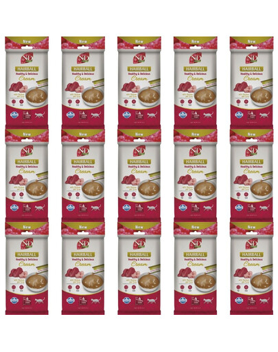 FARMINA N&D Quinoa Cat Hairball Cream Chicken and Tuna 15x60 g z kurczakiem i tuńczykiem, odkłaczający kremowy przysmak dla kotów
