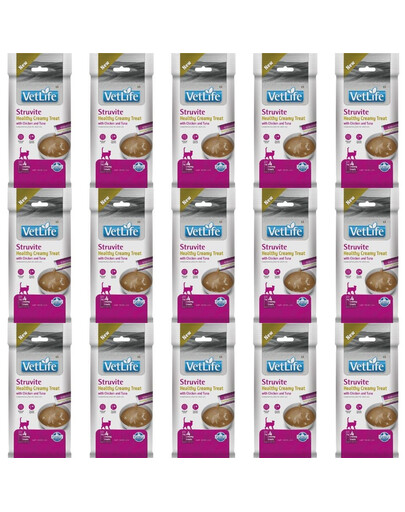 FARMINA Vet Life Cat Struvite Creamy 15x60 g su vištiena ir tunu, kreminė užkanda katėms, palaikanti šlapimo sistemą