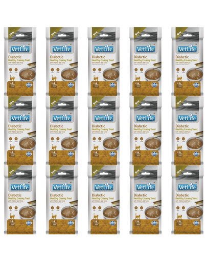 FARMINA Vet Life Cat Diabetic Creamy 15x60 g su vištiena ir tunu, kreminė užkanda katėms, sergantiems diabetu