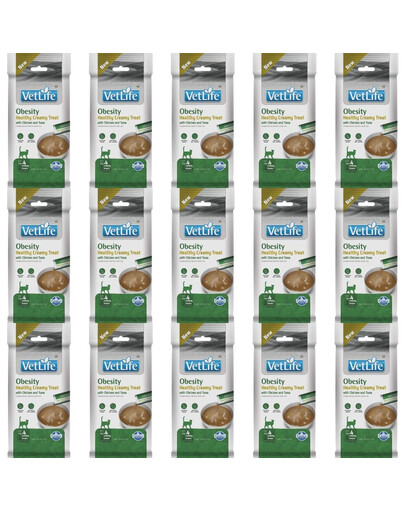 FARMINA Vet Life Cat Obesity Creamy 15x60 g su vištiena ir tunu, kreminė užkanda katėms su antsvoriu