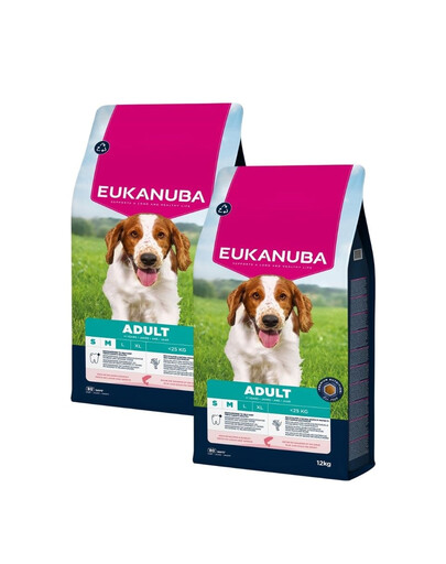 EUKANUBA Adult Small Medium Breeds Salmon Barlej 2x12 kg sucha karma dla psów małych i średnich ras bogata w łososia i jęczmień