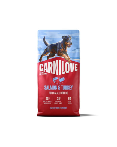 CARNILOVE Active Dog Salmon & Turkey Adult Small Breeds 2 x 12 kg – sausas pašaras su lašiša ir kalakutiena suaugusiems mažų veislių šunims